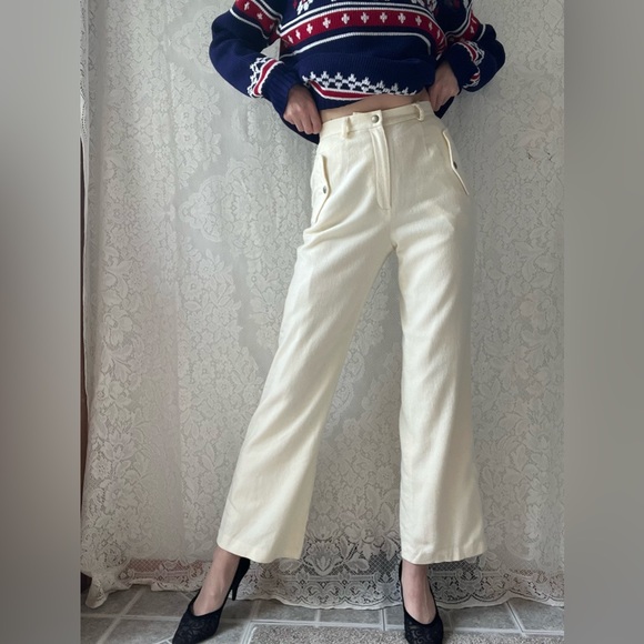 Vintage Ralph Lauren Petite High-Waisted Wool Blend Cream Pants - Picture 2 of 16